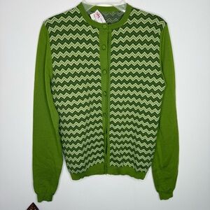 A23 Orley Vintage Merino‎ Morley Green Chevron Cardigan Sweater